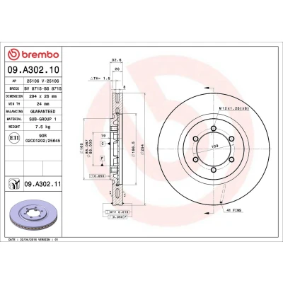 Abbildung von BREMBO COATED DISC LINE 09.A302.11 Bremsscheibe 294 26 6 innenbelüftet beschichtet SSANGYONG: Rexton / 2