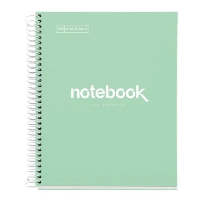 Abbildung von Miquelrius Notizbuch A5 Punkte Notebook, 1 farbiger Streifen, 80 Blatt liniert mit Punkten (Dots), Papier 90 g/m² mikroperforiert 2 Bohrungen für Ringe, Einband aus Karton, Farbe Mintgrün
