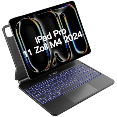 Abbildung von Inateck Magic Keyboard für iPad Pro 11 2024 M4 Hülle mit Tastatur, 30 Min Schnelles Laden,LED Smart Power Anzeige,Click Anywhere Trackpad, 7 Farben 3 Stufen Hinterleuchtet, QWERTZ, KB09121