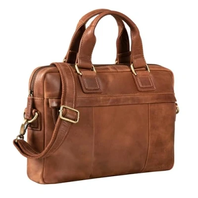 Abbildung von STILORD &#039;Andrew&#039; Vintage Business Ledertasche Klassische Aktentasche für Herren und Damen 13,3 Zoll Laptoptasche Arbeit Büro Aufsteckbar, Farbe:andorra braun