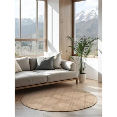 Abbildung von Hanse Home Jute Teppich Rund Natur Wohnzimmerteppich aus 100% Handgewebt &amp; Natürlich Boho Naturfaser Juteteppich für Wohnzimmer, Schlafzimmer, Esszimmer Gold, Ø 200cm