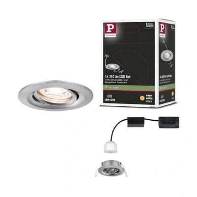 Abbildung von Paulmann 94294 Nova Mini LED Einbauleuchte Coin rund schwenkbar 1x4W Deckeneinbaustrahler Eisen gebürstet Einbaulampe Aluminium Warmweiß 2700K, 4 W