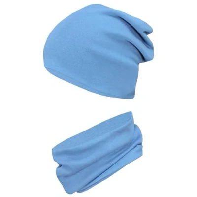 Abbildung von TupTam Kinder Mütze/Beanie und Schlauch Schal Set aus Jersey Rippstoff, Farbe: Helljeans, Größe: 56 62