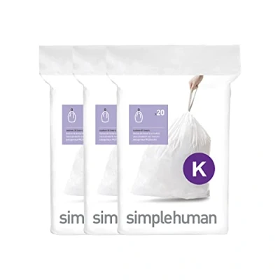 Abbildung von simplehuman CW0260 Code K passgenaue Müllbeutel, 30 45 Liter, 3 x Packung mit 20 (60 Stück), weißer Kunststoff