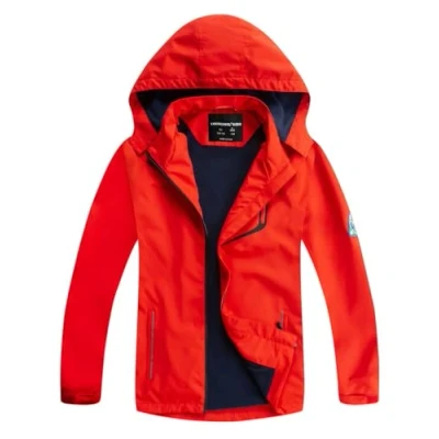 Abbildung von YOUNGSOUL Kinder wasserdichte Regenjacke mit Abnehmbarer Kapuze Mädchen Jungen Übergangsjacke Gefütterte Outdoorjacke Schwarz Rot DE: 104 110 (Herstellergröße 110)