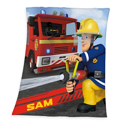 Abbildung von Herding FEUERWEHRMANN SAM Fleece Kuscheldecke, 130 x 160 cm, Polyester, Mehrfarbig