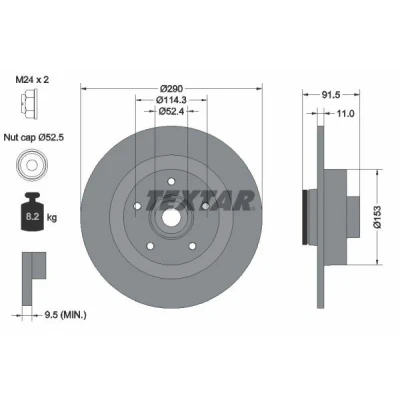 Abbildung von TEXTAR 92316503 Bremsscheibe 290 11 05/05 114,3 voll beschichtet mit ABS Sensorring, Radlager, Radnabe RENAULT: Megane 4, Scénic IV