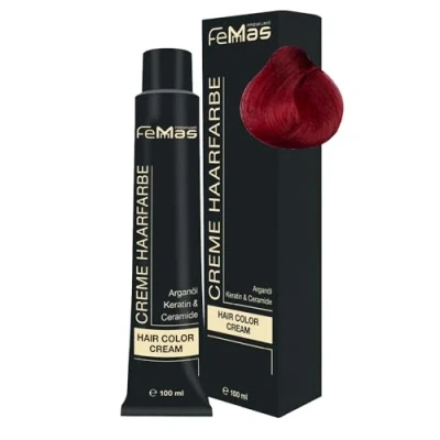 Abbildung von FemMas Haarfarbe Pure &amp; Mix Rot I Professionelle Creme mit Arganöl, Keratin Ceramiden Als dauerhafte Haarfärbung oder Tönung für strahlende, haltbare Farbergebnisse 100 ml
