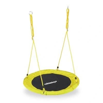 Abbildung von Relaxdays Unisex Erwachsene, gelb Nestschaukel, rund, für Kinder &amp; verstellbar, Ø 90 cm, Garten Tellerschaukel, bis 100 kg, H x D: ca. 5 cm