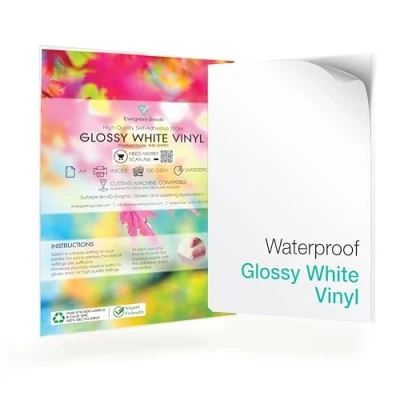 Abbildung von 20 Blatt A4 Glänzendes Weißes Vinyl Stickerpapier Wasserfestes Papier Bedruckbare Klebefolie Sticker Paper für Tintenstrahl und Laserdrucker, zum Bedrucken, Aufkleber