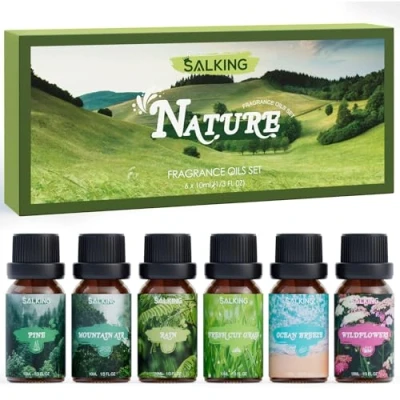 Abbildung von SALKING Natur Ätherische Öle Set, Aromatherapie Duftöl GeschenkSet, Pure Duftöle für Diffuser Luftbefeuchter, 6x10 ml (Kiefer, Meeresbrise, Regen, frisch geschnittenes Gras, Wildblumen, Bergluft)