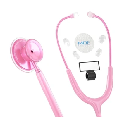 Abbildung von MDF Acoustica leichtes Stethoskop für Ärzte, Krankenschwestern, Studenten, Heimgesundheit, Erwachsene, Doppelkopf, rosa Schlauch, Bruststück Headset aus Metalloberfläche, MDF747XPPO01