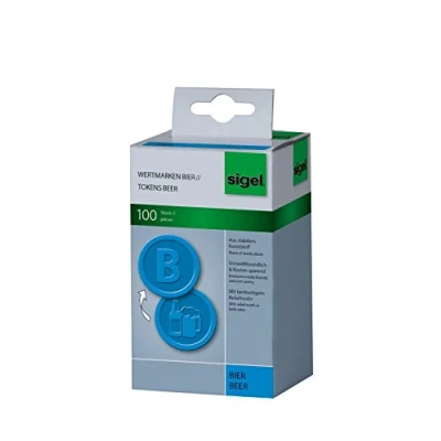 Abbildung von SIGEL WM005 Wertmarken Chips / Pfandmarken Bier, blau, 100 Stück, Ø 25 mm, aus stabilem Kunststoff, wiederverwendbar