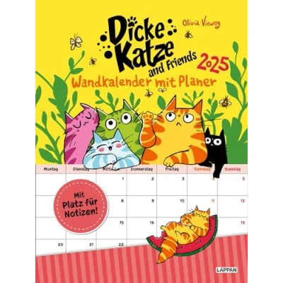 Abbildung von Dicke Katze and Friends Wandkalender mit Planer 2025: Viel Platz für Notizen Geschenk Katzenfreunde