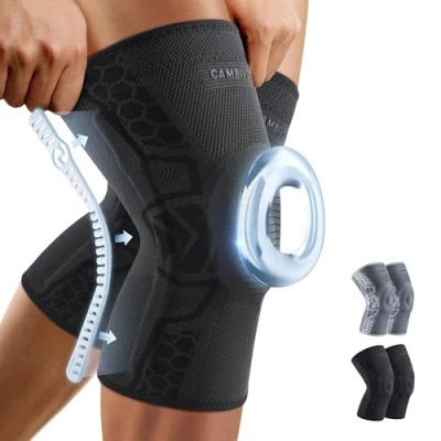 Abbildung von CAMBIVO Kniebandage Männer Damen 2 Stück, Komprimierte mit Patella Gel Pads &amp; Feder Seitenstabilisatoren, Arthrose für Laufen, Meniskusriss, Arthritis, Gelenkschmerzlinderung