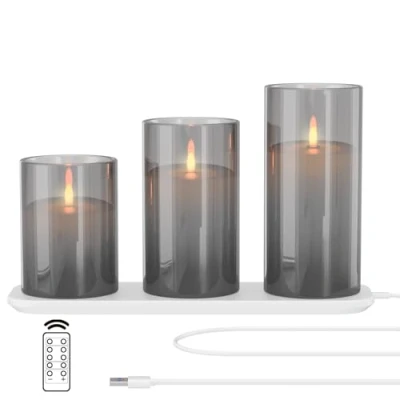 Abbildung von EXTSUD Led Flammenlose Kerzen Flackern mit Ladestation und Fernbedienung Timerfunktion,3er Set aus Glas Wiederaufladbare Flamme Kerzenlicht Romantische Kerze Deko Wohnzimmer