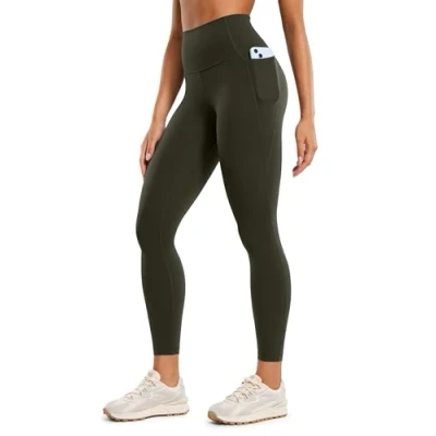 Abbildung von CRZ Yoga Butterluxe Damen High Waist Sport Leggings Blickdicht Soft Hosen Gym Workout Leggins mit Tasche 64cm Olivgrun 38