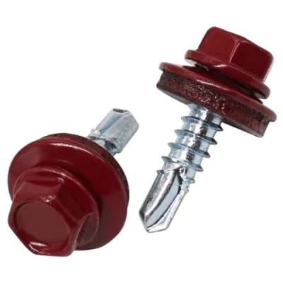 Abbildung von SKIR&#039;CO (50 Stück) Dachschrauben, Sechskantkopf, 4,8 x 19 mm, lackierte selbstbohrende Schrauben mit EPDM Unterlegscheiben (Rot RAL 3005)