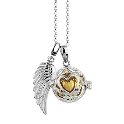 Abbildung von Nenalina Silber Halskette mit Engelsflüsterer Anhänger inkl. Klangkugel und Engel Flügel Damen Collier Schmuck Kettenanhänger Länge 80cm 925 Sterling EFS 016