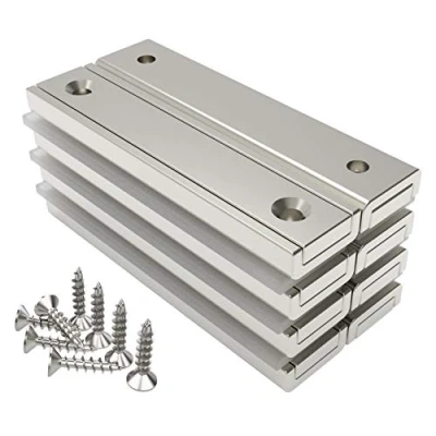 Abbildung von Magnetpro 8 Stück Rechteckmagnete 30 KG Kraft 60 x 13,5 5 mm mit Loch und Stahlkapsel, Haushalt Industrielle Topfmagnet Schrauben