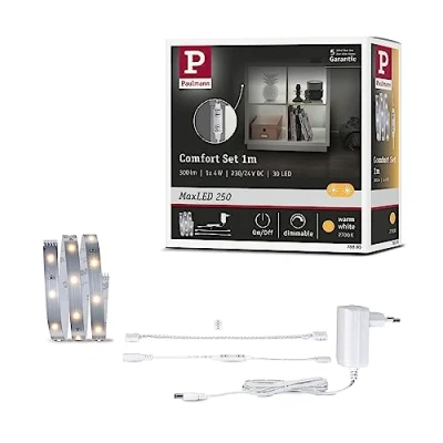 Abbildung von Paulmann 78895 LED Stripe MaxLED 250 Regal Comfort Basisset 1m 300lm/m 30LEDs/m incl. 1x4 Watt dimmbar Lichtband Silber Kunststoff 2700 K