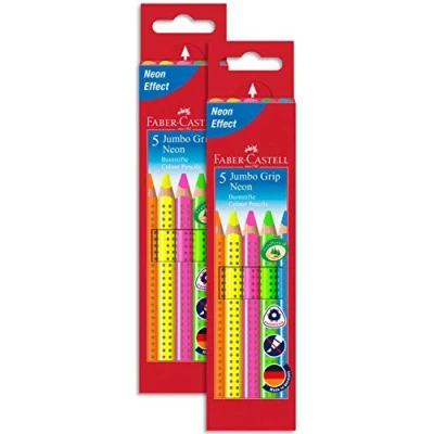 Abbildung von FABER CASTELL 110994 Jumbo Buntstifte Set GRIP Neon, 5 teilig, bruchsicher, für Kinder und Erwachsene