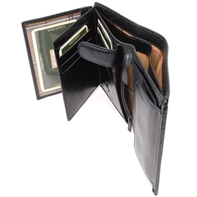 Abbildung von VISCONTI Herren Leder Geldbörse Groß Portemonnaie 11 Kartenfächer Wallet mit Münzfach RFID Schutz Geschenkbox Milan MZ3 Schwarz