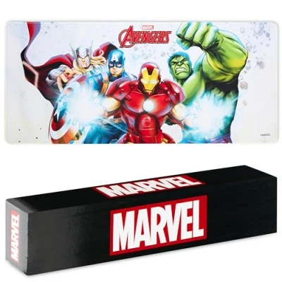 Abbildung von Marvel Avengers Schreibtischunterlage XXL Gaming Schreibtisch Zubehör 800x360mm als Handgelenkauflage Anti Rutsch, Bürobedarf Unterlage Desk Matte (Weiß Avengers)