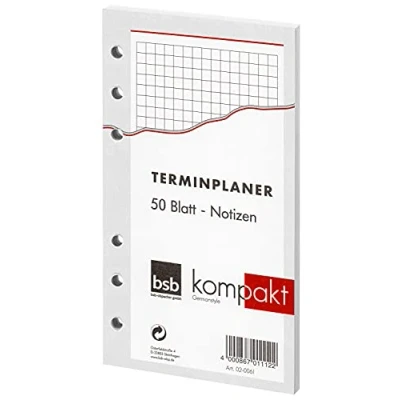 Abbildung von bsb Ersatzeinlage Notizen Größe: circa A6, 6 Fach Lochung für Kompakt Terminplaner Organizer, 020060