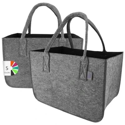 Abbildung von IDEA HOME Filztasche 2 Stücke Shopper Groß 30 Liter Einkaufstasche XXL Zusammenklappbar Einkaufskorb Kaminholztasche Kleiderkorb Spielzeugtasche Dunkelgrau/Schwarz, XL