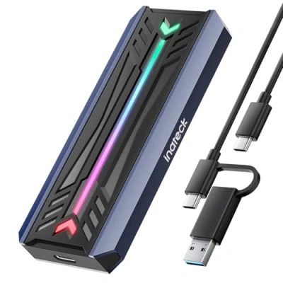Abbildung von Inateck RGB M.2 NVMe SATA SSD Gehäuse 10 Gbps, USB 3.2 Gen 2 unterstützt UASP Trim für NVME/SATA SSDs 2230/2242/2260/2280(M Key/B+M Key), werkzeuglose Installation (bis zu 4TB), FE2024