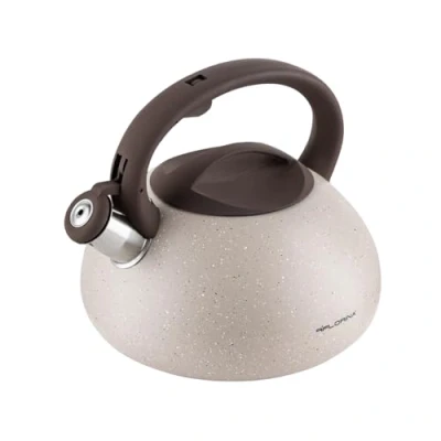 Abbildung von FLORINA Wasserkessel (2,5 l) I Edelstahl Teekessel LAVA Flötenkessel mit Silikongriff Automatischer Pfiff Wasserkocher für Induktionsherd, Gasherd und Elektroherd Farbe: Beige