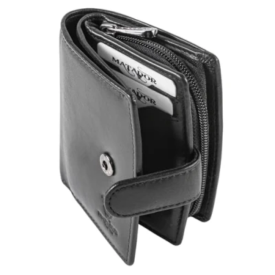 Abbildung von MATADOR Geldbeutel Damen Klein Leder #Valencia mit edler Geschenkbox, Eleganter Kleiner RFID Blocker, Luxus Mini Portemonnaie Viele Kartenfächer, Schwarz Nappa