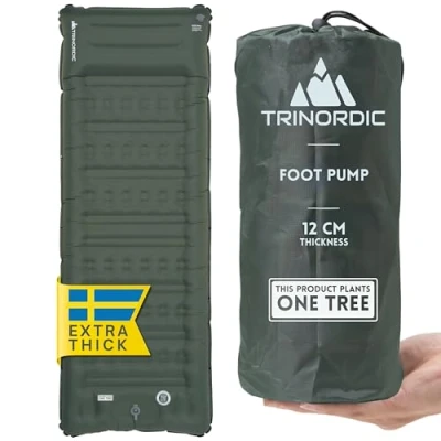 Abbildung von Trinordic Extradicke Aufblasbare Isomatte 12cm Dick &amp; 70cm Breit mit Fußpumpe Kissen Camping Luftmatratze Kleines Packmaß für Outdoor, Wandern Bikepacking