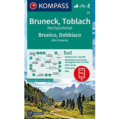Abbildung von KOMPASS Wanderkarte 57 Bruneck, Toblach, Hochpustertal, Brunico, Dobbiaco, Alta Pusteria 1:50.000: 5in1 mit Aktiv Guide, Detailkarten und ... in der App. Fahrradfahren. Skitouren.