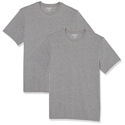 Abbildung von Amazon Essentials Herren T Shirt mit kurzen Ärmeln und Rundhalsausschnitt in schmaler Passform, 2er Pack, Grau Meliert, M