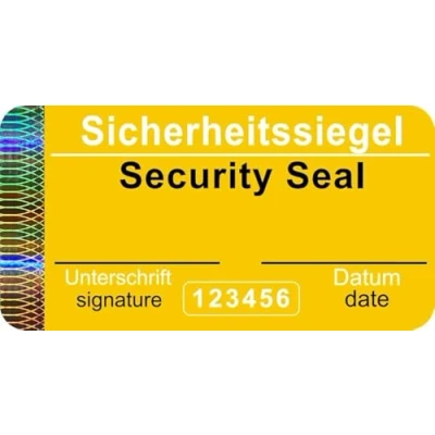 Abbildung von 300 Stück Sicherheits Siegel mit Seriennummer 48x25mm gelb, beschreibbar Sicherheitssiegel, Qualitätssiegel Garantiesiegel Sicherheitsetiketten selbstklebendes Etikett Echtheitssiegel