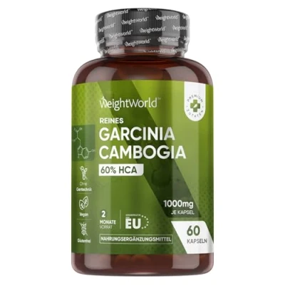 Abbildung von Garcinia Cambogia Fruchtextrakt 1000mg pro Kapsel Thermogenese anregen 60 Vegane Kapseln 2 Monate Vorrat Superfood mit 60% Hydroxycitronensäure Pure von WeightWorld