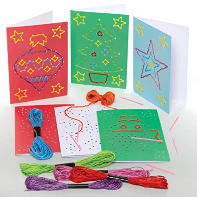 Abbildung von Baker Ross FE942 Kreuzstich Weihnachtskarten Bastelsets 6er Pack, Basteln für Kinder, Einführung Nähen und pädagogisches Kinder