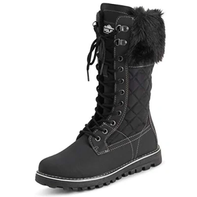 Abbildung von Polar Damen Kunstpelz Warm Thermal Wasserdicht Draussen Gehen Schnee Winter Gummisohle Wadenstiefel Schwarz/Schwarz UK3/EU36 YC0604