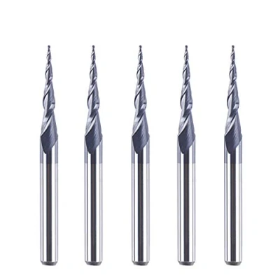 Abbildung von SpeTool 5 Stück Schaftfräser Eingestellt R0,25, 3,175mm (1/8&quot;) Schaft 2 Flöten Kugelkopffräser Konischer Spitze Fräser für Oberfräse CNC Vollhartmetallfräser mit TiAlN Beschichtung 2D 3D Gravur