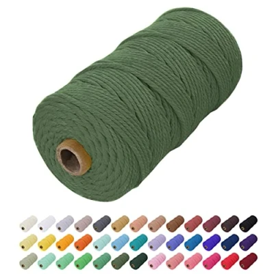 Abbildung von Uiopa Makramee Garn 2mm x 200m, Baumwollkordel Farbig Baumwollgarn Geflochten Baumwollseil, Natürliche Baumwollschnur für Wandbehang, Vorhang, Traumfänger, Hängepflanze, Deko (Armeegrün)