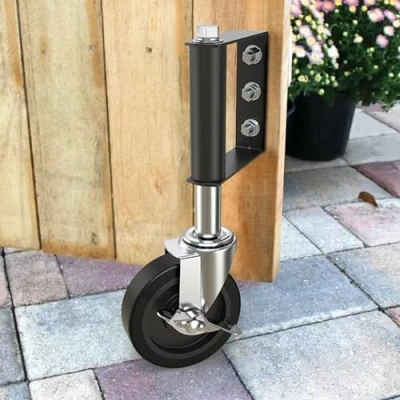 Abbildung von HOLKIE Torrolle 100mm mit Federbelastung, Rad Robuster Federung, Perfekt für Holztore, Zäune und Gartentor, Schwerlast Torräder, Drehbare Torrolle, Belastbarkeit 100 Kg Schwarz