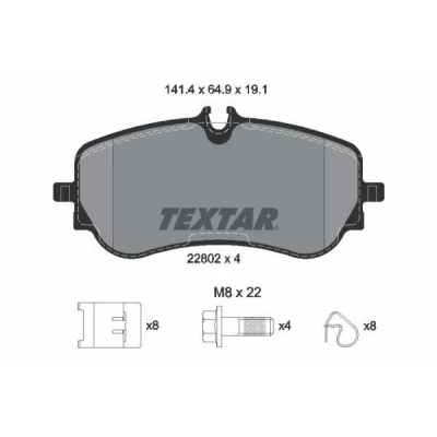 Abbildung von TEXTAR 2280201 Bremsbelagsatz für Verschleißwarnanzeiger vorbereitet mit Bremssattelschrauben Zubehör VOLKSWAGEN: Amarok Pickup, Crafter Van