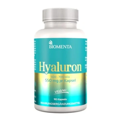 Abbildung von BIOMENTA Hyaluronsäure 90 Kapseln hochdosiert 550 mg Hyaluron mit 500 700 kDa/Kapsel vegan Premiumqualität