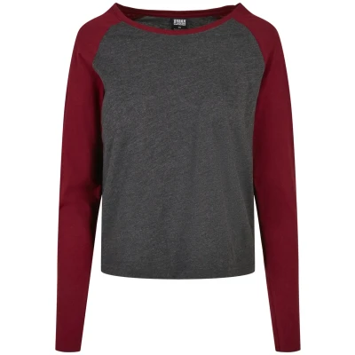 Abbildung von Urban Classics Ladies Contrast Raglan Longsleeve Langarmshirt, Damen, Größe: XS, Charcoal/burgundy