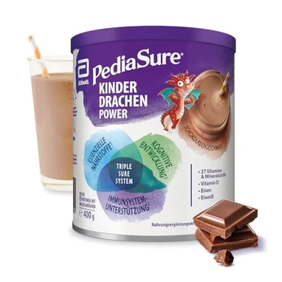 Abbildung von Pediasure Kinder Drachen Power Schoko 400g leckerer Nahrungsergänzungsshake für ab 1 Jahrmit 27 Vitaminen &amp; Mineralien, Protein und triplesure KomplexVerpackung kann variieren