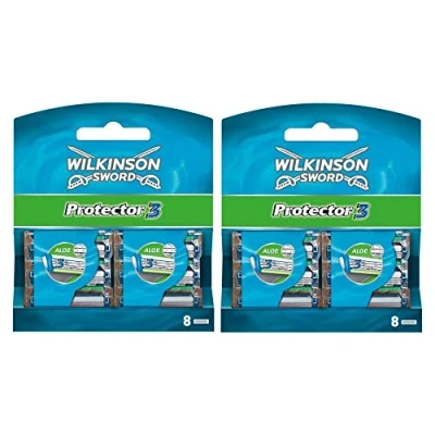 Abbildung von Wilkinson Sword Protector 3 Packung mit 16 Nachfüllungen Rasierklingen für Männer, Konditionierungsband Aloe Vera