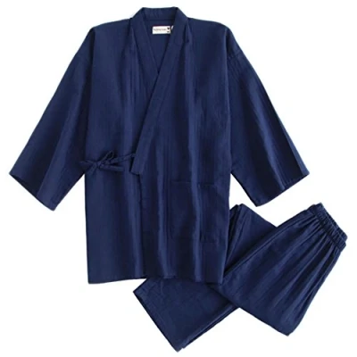 Abbildung von Fancy Pumpkin Herren Kimono Pyjama Anzug Anzüge Set [Navy, M]