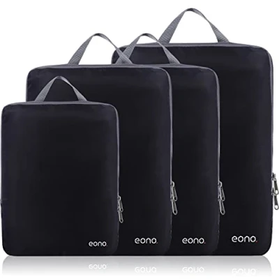 Abbildung von Eono Komprimierbaren Packwürfeln zur Organisation Ihres Reisegepäcks, Compression Packing Cube, Packtaschen Set und Gepäck Organizer für Rucksack Koffer Navy, 3 teilig